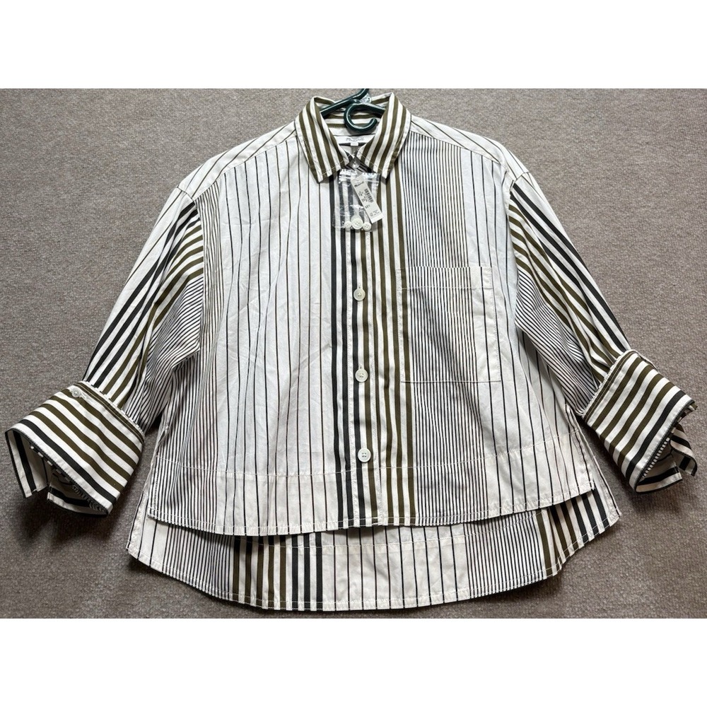 Madewell Women's XS Green Striped 100% Cotton Easy Shirt NW728 NWT